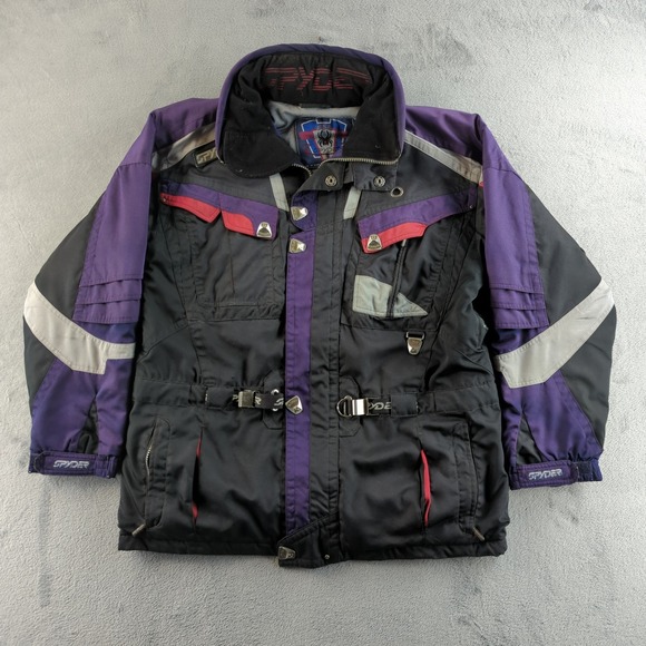 Vintage 90s Spyder USA Ski Jacket Mens Large Black Purple Winter Coat Thinsulate - Picture 3 of 13